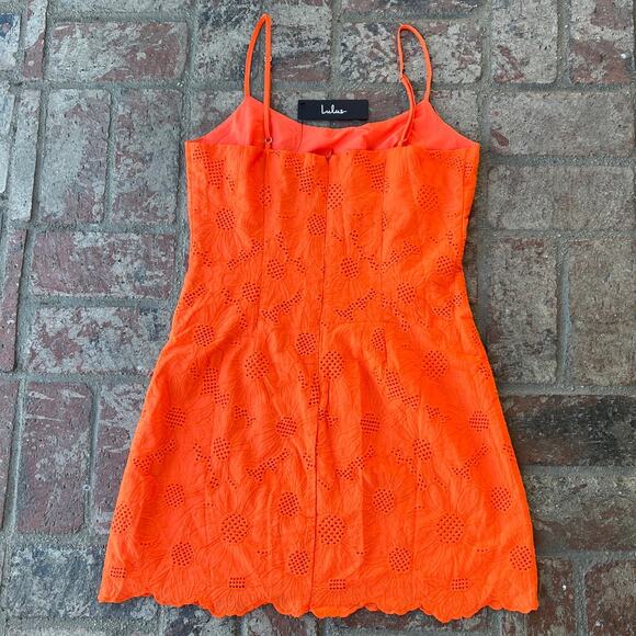 Lulus Floral Orange Dress Spaghetti Strap Mini Size M NWT Zip Back - Picture 3 of 3